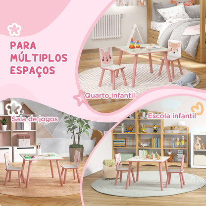 ZONEKIZ Conjunto de Mesa e Cadeiras para Crianças de 3 Peças Mesa Infantil com 2 Cadeiras Conjunto de Móveis para Atividades com Crianças de 3-8 Anos para Dormitório Sala de Jogos Rosa