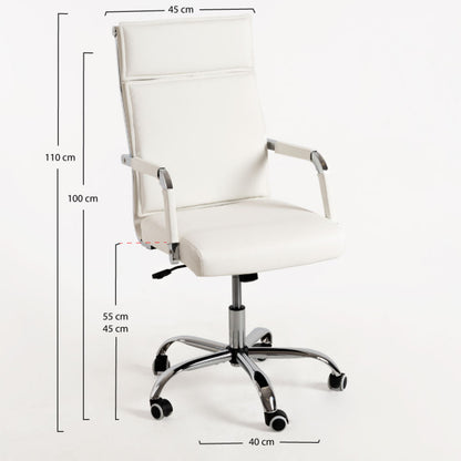 Cadeira Stace de Escritório Ergonómica em Couro Artificial - Branco - Design Moderno