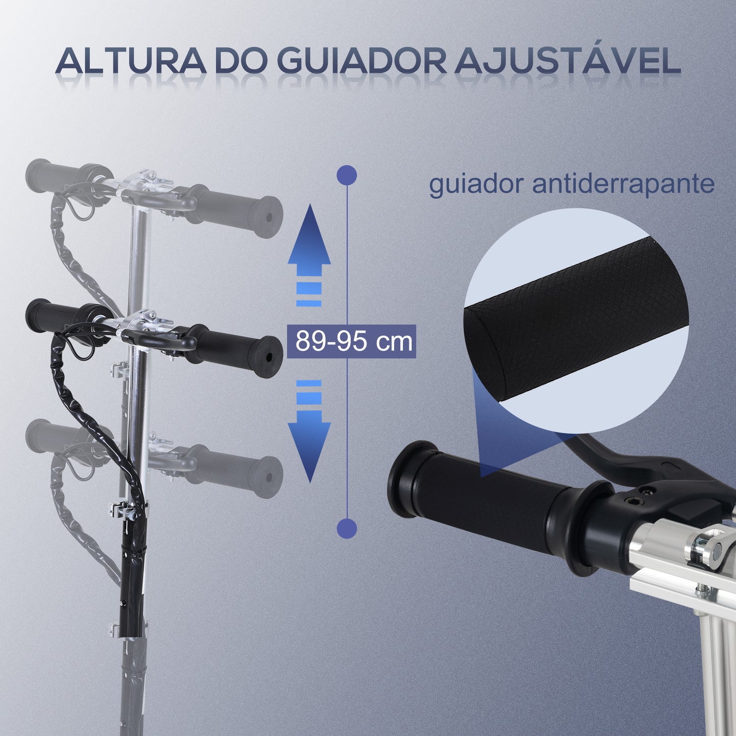 HOMCOM Trotinete Elétrica Dobrável para Crianças e Adolescentes acima de 7 Anos Velocidade de 10km/h Trotinete Elétrica com Guiador Ajustável e Freios Carga Máxima 50kg 78x37x89-95cm Azul