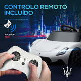 AIYAPLAY Carro Elétrico para Crianças acima de 3 Anos com Licença Maserati MC20 Carro Elétrico Infantil com Bateria 12V Controlo Remoto Farois Buzina e Música 105x65,5x42 cm Branco