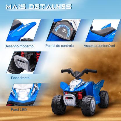 AIYAPLAY Quadriciclo Elétrico HONDA para Crianças de 18-36 Meses Quadriciclo Elétrico Infantil a Bateria 6V com Faróis LED Buzina Velocidade de 2,8km/h e Avance 65,5x35,5x43,5cm Azul