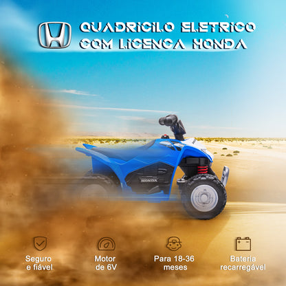 AIYAPLAY Quadriciclo Elétrico HONDA para Crianças de 18-36 Meses Quadriciclo Elétrico Infantil a Bateria 6V com Faróis LED Buzina Velocidade de 2,8km/h e Avance 65,5x35,5x43,5cm Azul