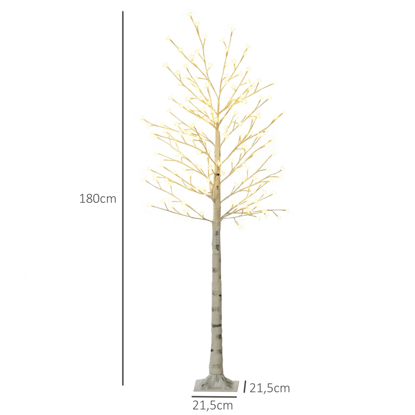 Árvore Cerejeira com 180 Luzes LED IP4 Banco Quente Candeeiro Decorativo com Flor de Cereja com Luz Ajustável em 3 Modos para Sala de Estar Festas Interiores 21,5x21,5x180cm Branco