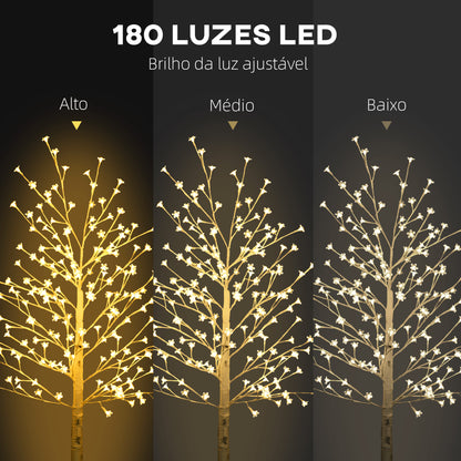 Árvore Cerejeira com 180 Luzes LED IP4 Banco Quente Candeeiro Decorativo com Flor de Cereja com Luz Ajustável em 3 Modos para Sala de Estar Festas Interiores 21,5x21,5x180cm Branco