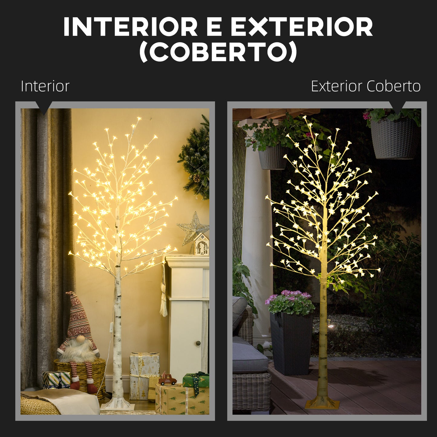 Árvore Cerejeira com 180 Luzes LED IP4 Banco Quente Candeeiro Decorativo com Flor de Cereja com Luz Ajustável em 3 Modos para Sala de Estar Festas Interiores 21,5x21,5x180cm Branco