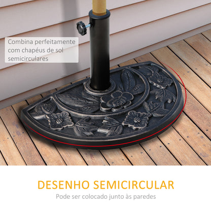 Outsunny Base para Chapéu de Sol Peso 9 kg Base para Chapéu de Sol de Resina em Forma Semicircular para Mastros de Ø3,8 cm e Ø4,8 cm para Varanda Pátio Jardim 50x31x32 cm Bronze