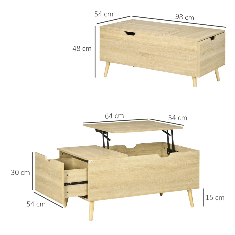 Mesa de Centro Durk Elevável com Gaveta - Design Nórdico