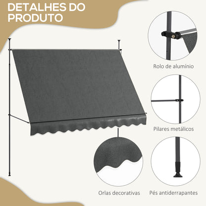 Outsunny Toldo Manual Retrátil com Manivela 300x120x210-300 cm Toldo para Varanda com Altura Ajustável Impermeável e Anti-UV para Jardim Terraço Cinza Escuro