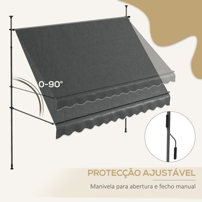 Outsunny Toldo Manual Retrátil com Manivela 300x120x210-300 cm Toldo para Varanda com Altura Ajustável Impermeável e Anti-UV para Jardim Terraço Cinza Escuro