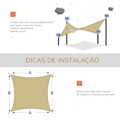 Outsunny Vela de Sombra Retangular 3x4 m Toldo Vela de HDPE com Proteção UV Aneis em Forma de D e Cordas para Jardim Pátio Piscina Areia