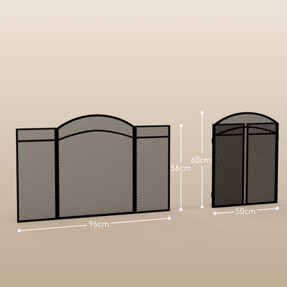 HOMCOM Frente para Lareira de 3 Painéis Protetor de Lareira Dobrável com Estrutura de Metal 96x60 cm Preto