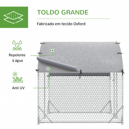 PawHut Galinheiro para Exterior Grande 2,8x1,90x1,97 m Galinheiro para 4-6 Galinhas de Aço Galvanizado com Teto de Tecido Oxford para Coelhos Aves Prata