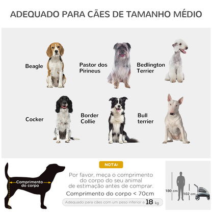 PawHut Carrinho para Animais de Estimação Dobrável com 5 Janelas Transpiráveis 2 Portas Bolso de Armazenamento Cinto de Segurança e Freios Tecido Oxford 107x67x102cm Cinza