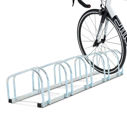 HOMCOM Estacionamento para 5 Bicicletas Suporte de Aço para Estacionar Bicicletas no Chão para Interior e Exterior 130x33x27cmPrata