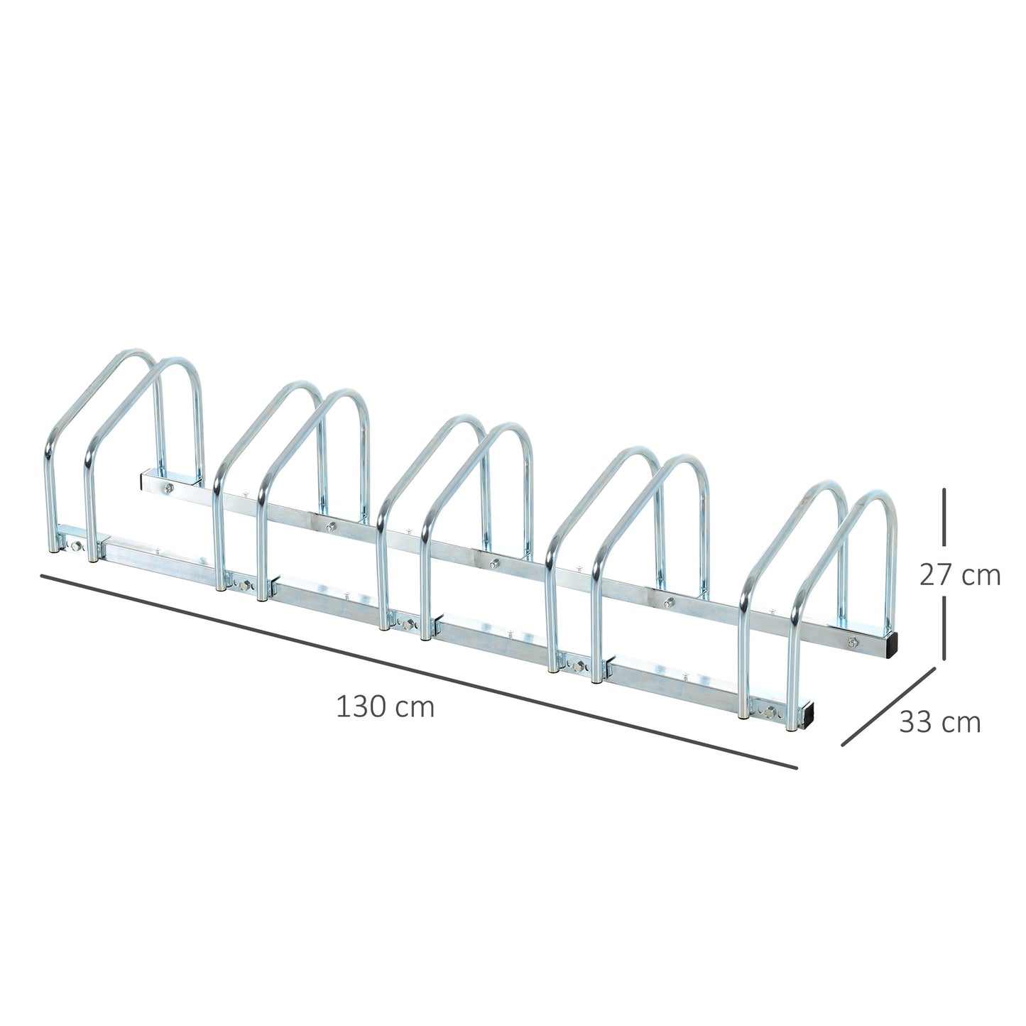 HOMCOM Estacionamento para 5 Bicicletas Suporte de Aço para Estacionar Bicicletas no Chão para Interior e Exterior 130x33x27cmPrata