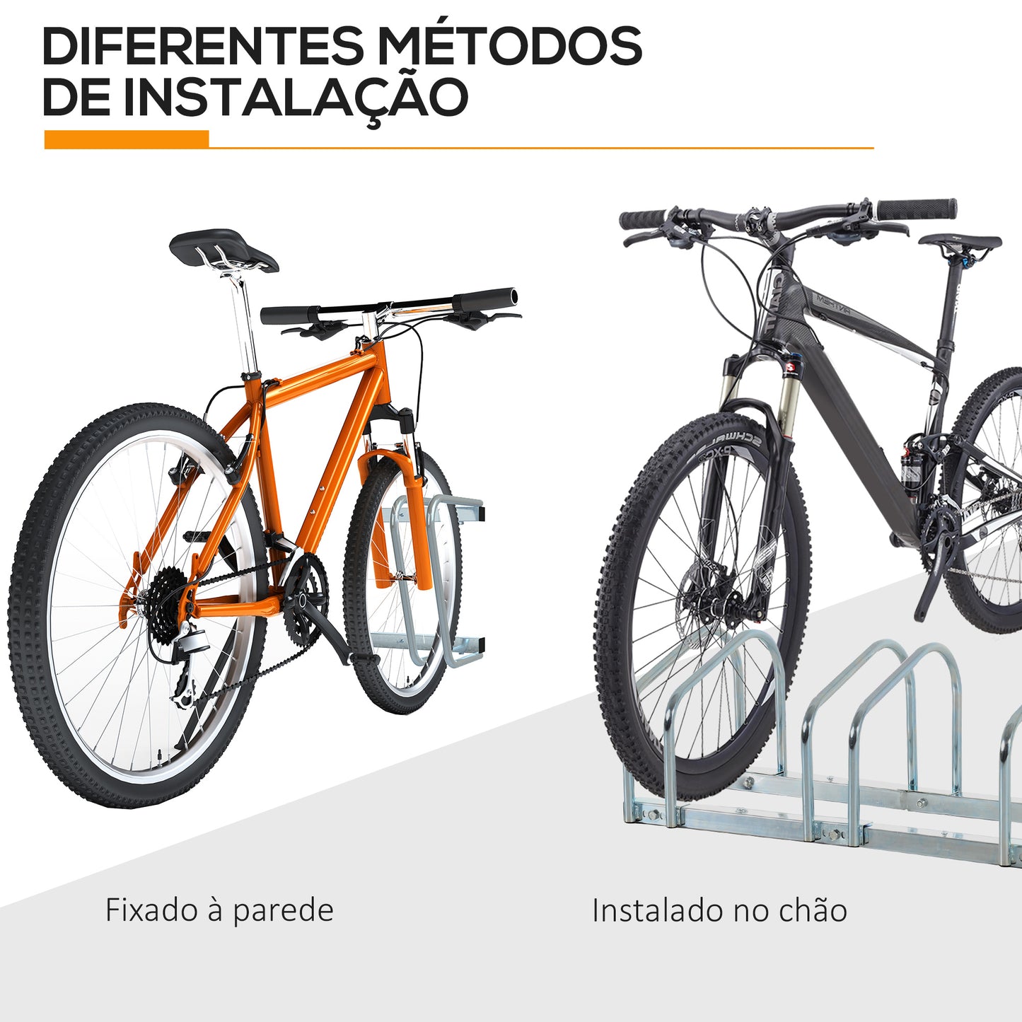 HOMCOM Estacionamento para 5 Bicicletas Suporte de Aço para Estacionar Bicicletas no Chão para Interior e Exterior 130x33x27cmPrata