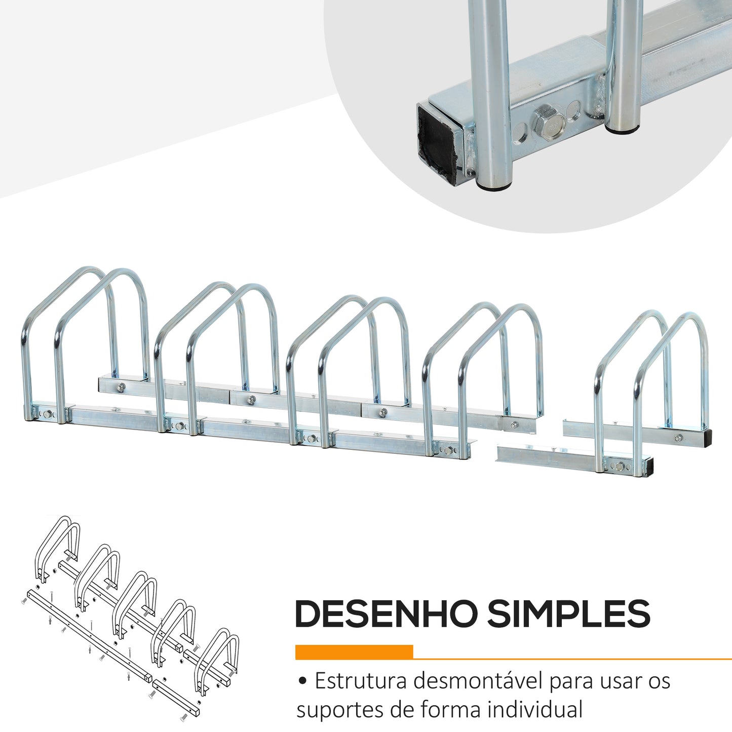 HOMCOM Estacionamento para 5 Bicicletas Suporte de Aço para Estacionar Bicicletas no Chão para Interior e Exterior 130x33x27cmPrata