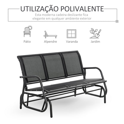 Outsunny Banco de Balanço para Jardim de 3 Lugares Banco de Baloiço para Exterior com Apoios de Braços Capacidade 300 kg para Terraço Varanda Pátio 151x75x85 cm Preto