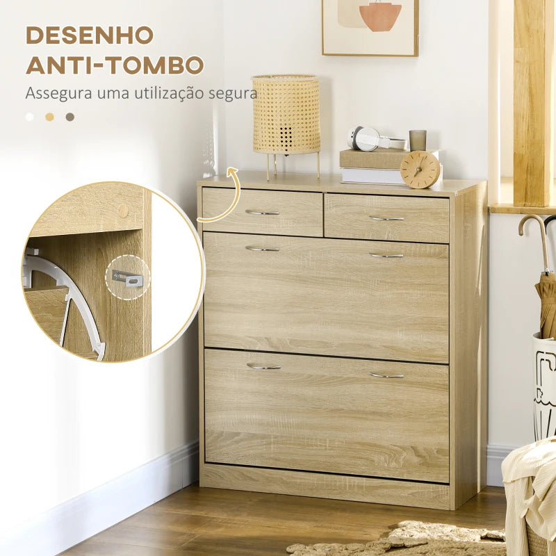 Sapateira Yka - Cor Carvalho - Com 2 Gavetas e 2 Compartimentos Fechados - Design Moderno