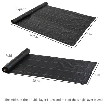 Outsunny Rolo de Malha Anti-Ervas 2x100 m Malha Geotêxtil 60 g/m² para Controlo de Ervas Daninhas de Jardim Malha Anti-Ervas Preta