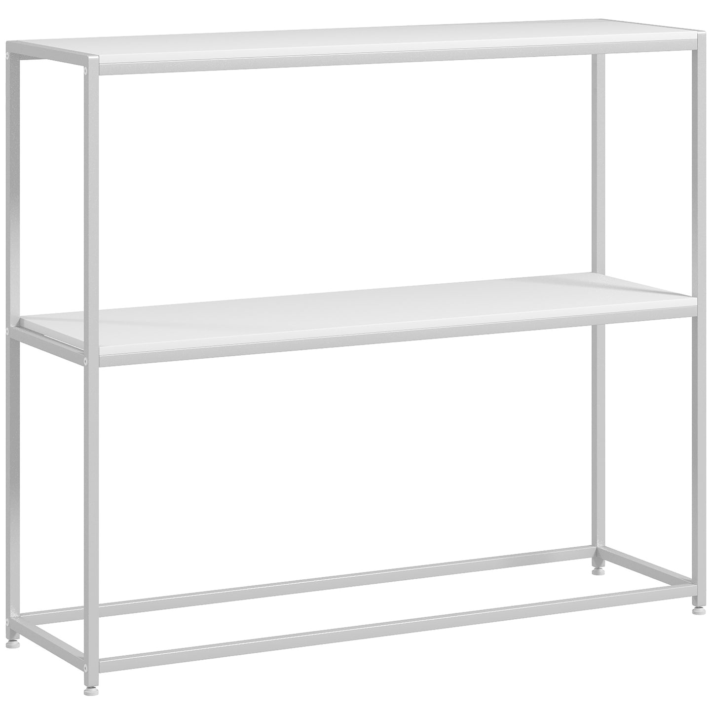 HOMCOM Mesa Consola de Entrada Mesa de Entrada com Estante Aberto e Estrutura de Aço Anti-tombo para Sala Corredor 100x30x87 cm Branco