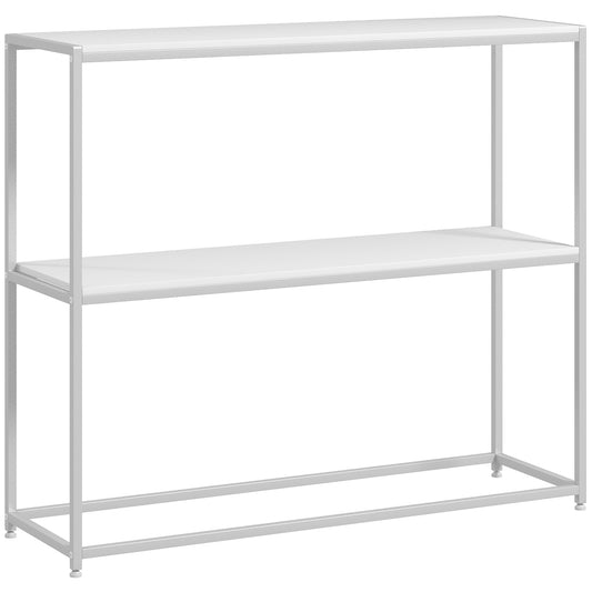 HOMCOM Mesa Consola de Entrada Mesa de Entrada com Estante Aberto e Estrutura de Aço Anti-tombo para Sala Corredor 100x30x87 cm Branco