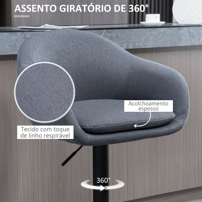 HOMCOM Banco Alto de Cozinha com Altura Ajustável Banco de Bar Estofado com Apoio para o Pés e Pés de Aço Carga Máxima 110 kg 54x54x92-112 cm Cinza Escuro