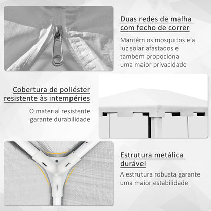 Outsunny Tenda de Jardim 4x3 m Tenda Desmontável de Exterior com 4 Mosqueteiras Laterais 2 Portas com Fecho de Correr e 8 Orifícios de Drenagem para Pátio Praia Branco