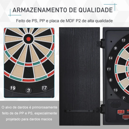 Alvo eletrônico digital para até 8 jogadores com 12 dardos e 30 pontas com portas de tela de LED 27 jogos diferentes 51x6,5x57 cm Preto