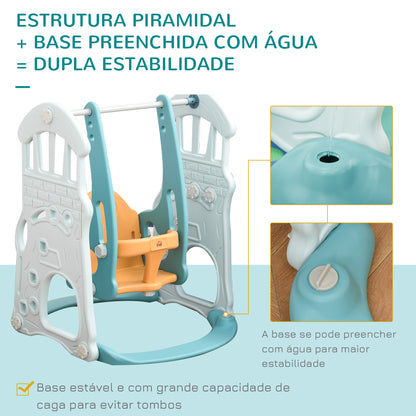 HOMCOM 5 em 1 Escorrega e Baloiço para Crianças acima de 18 meses com 2 Cestas de Basquetebol Porteria de Futbol com Assento Ajustável Parque Infantil Interior e Exterior 210x186x133cm Multicor