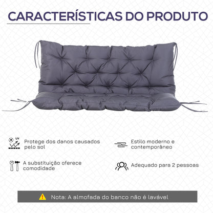 Outsunny Almofada para Banco com Encosto 120x110x12cm Almofada de Banco de 2 Lugares com 6 Cordões de Fixação para Jardim Terraço Balcão Exterior Cinza