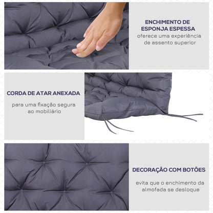 Outsunny Almofada para Banco com Encosto 120x110x12cm Almofada de Banco de 2 Lugares com 6 Cordões de Fixação para Jardim Terraço Balcão Exterior Cinza