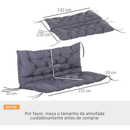 Outsunny Almofada para Banco com Encosto 120x110x12cm Almofada de Banco de 2 Lugares com 6 Cordões de Fixação para Jardim Terraço Balcão Exterior Cinza