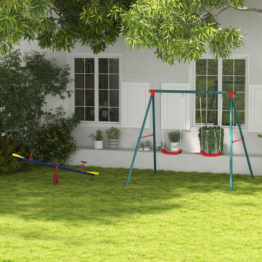 Outsunny Conjunto de Baloiços para Crianças com Gangorra 360° e Baloiço Duplo com Corda Ajustável para Jardim Parque 182x77x63 cm 239x156x180 cm Multicor