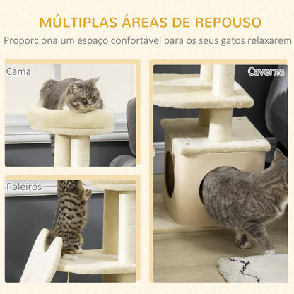 HOMCOM Árvore Arranhador para Gatos Pequenos Altura 83cm Torre para Gatos com Cama Caverna Plataforma Bola Suspensa Postes e Rampa de Sisal 60x30x83cm Bege