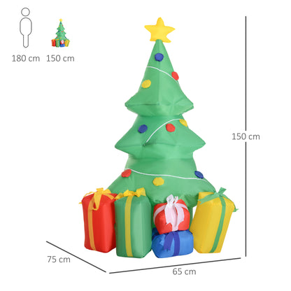 Árvore de Natal Insuflável 1,5 m Árvore Decorativa de Natal com Decorações e Luzes LED Insuflável de Natal 65x75x150 cm Multicor