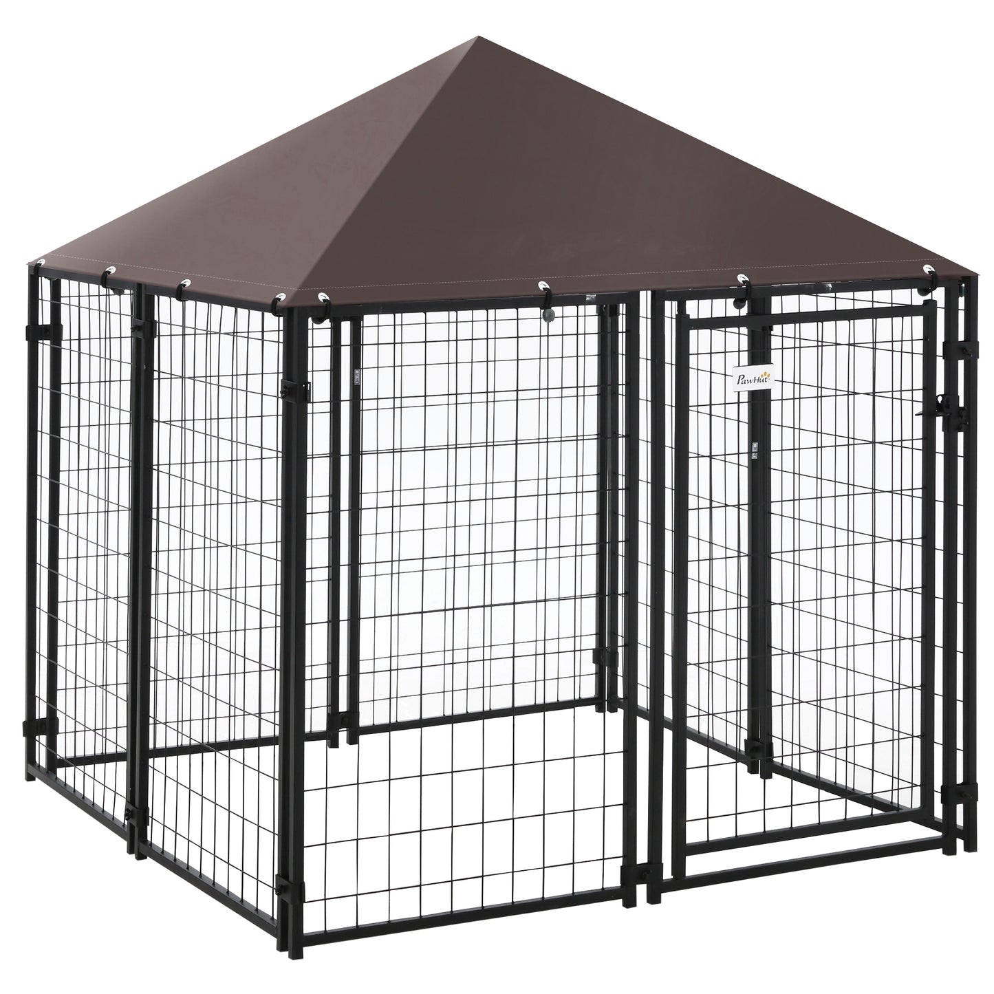 PawHut Parque para Animais de Estimação com Teto 141x141x153cm Canil para Cães de Jardim com Malha de Metal e Porta com Fechadura para Pátio Varanda Preto