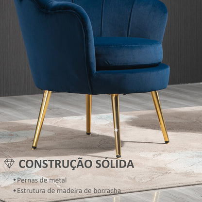 Poltrona "Lisboa" – 76x67x74 cm – Azul e Dourado – Veludo – Design Vintage