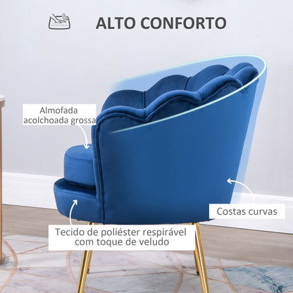 Poltrona "Lisboa" – 76x67x74 cm – Azul e Dourado – Veludo – Design Vintage