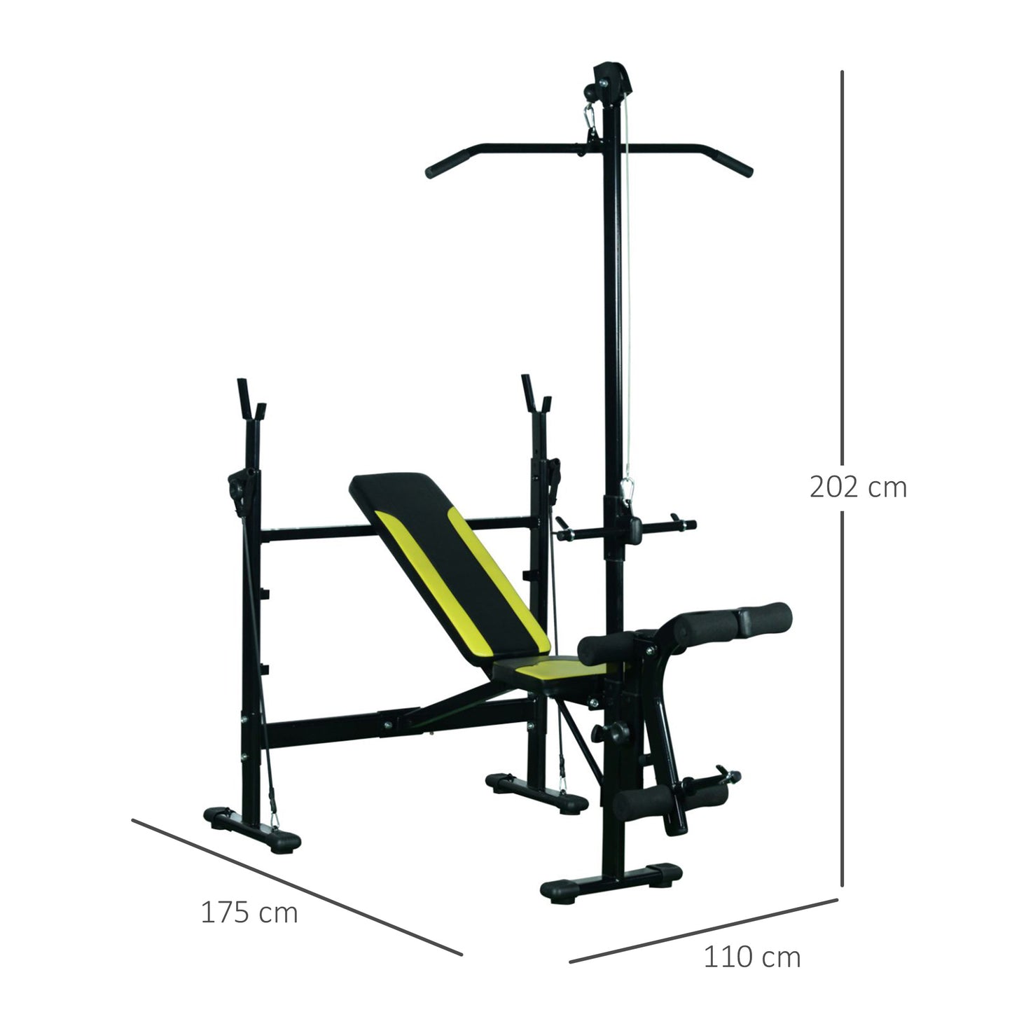 HOMCOM Banco de peso reclinável multifuncional para treinamento e musculação 175x110x202 cm preto