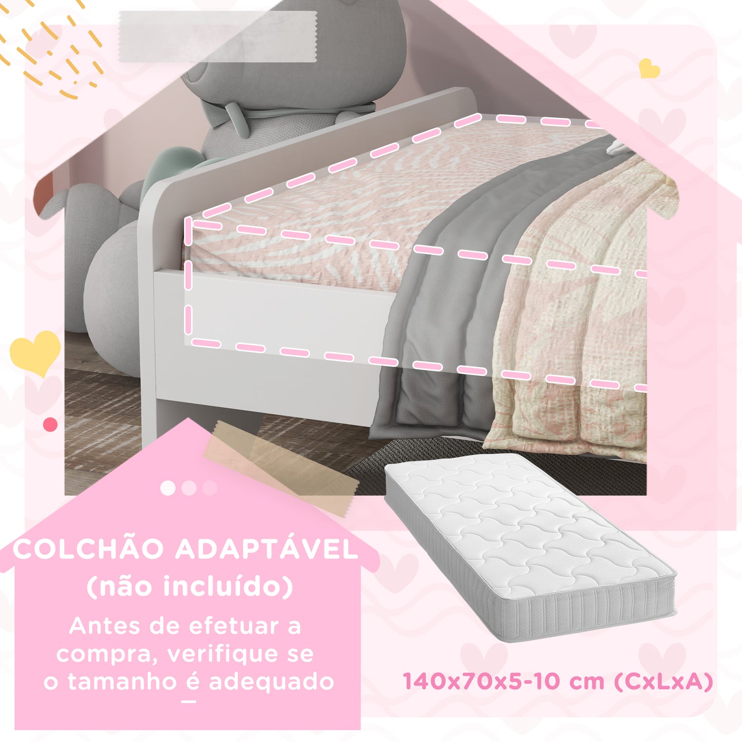 Cama para Crianças de 3-6 Anos 143x74x67 cm Cama Infantil de Madeira em Forma de Unicornio Móvel de Dormitório Moderno Carga 80 kg Branco