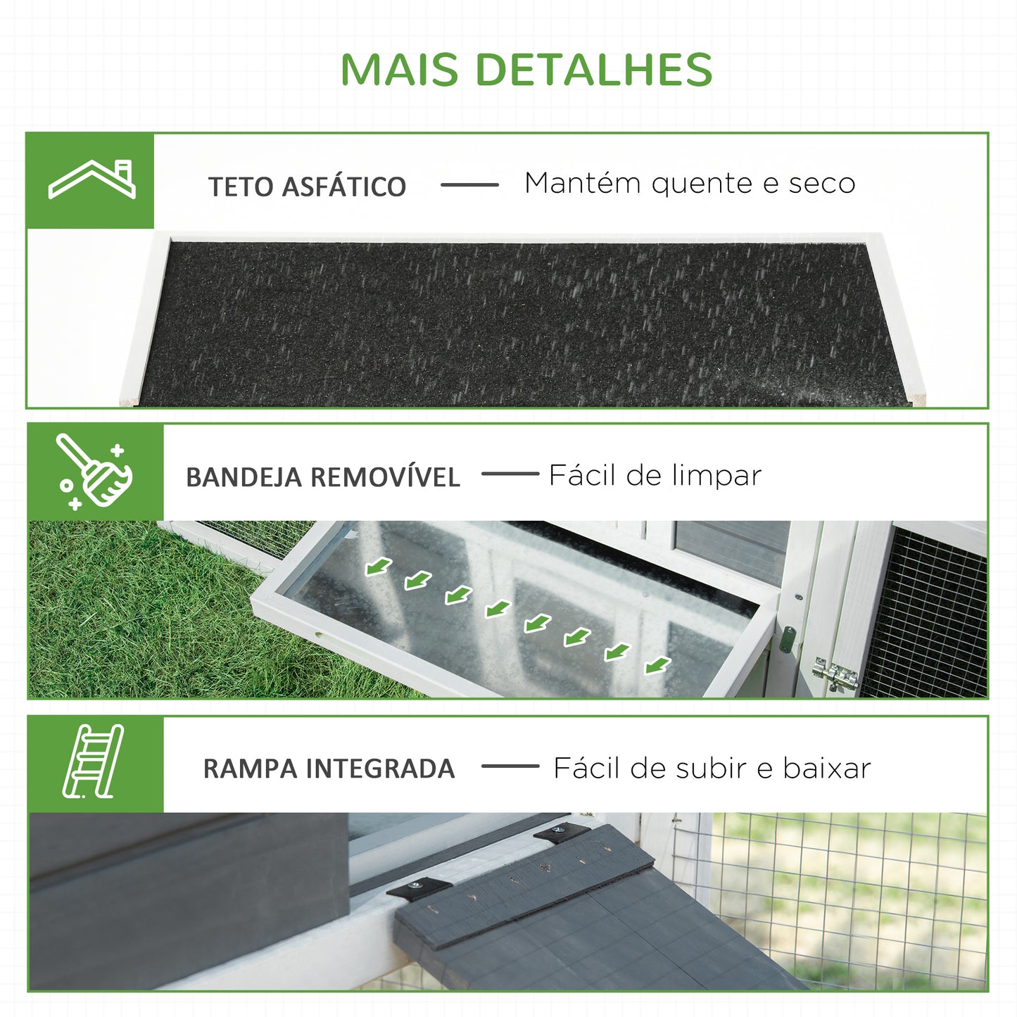 PawHut Galinheiro de Madeira Exterior Gaiola para 2 Galinhas com Cerca de Arame Tetos Asfálticos Abatíveis Ninho Bandeja Removível Rampa e Mesa de Cultivo 191,5x80x90cm Cinza