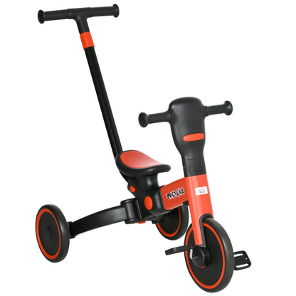 HOMCOM Triciclo Infantil 4 em 1 Triciclo Evolutivo para Crianças acima de 18 Meses com Guiador Ajustável e Desmontável Estrutura de Liga de Alumínio Carga Máxima 25kg 101x45x76,2-98,8cm Vermelho