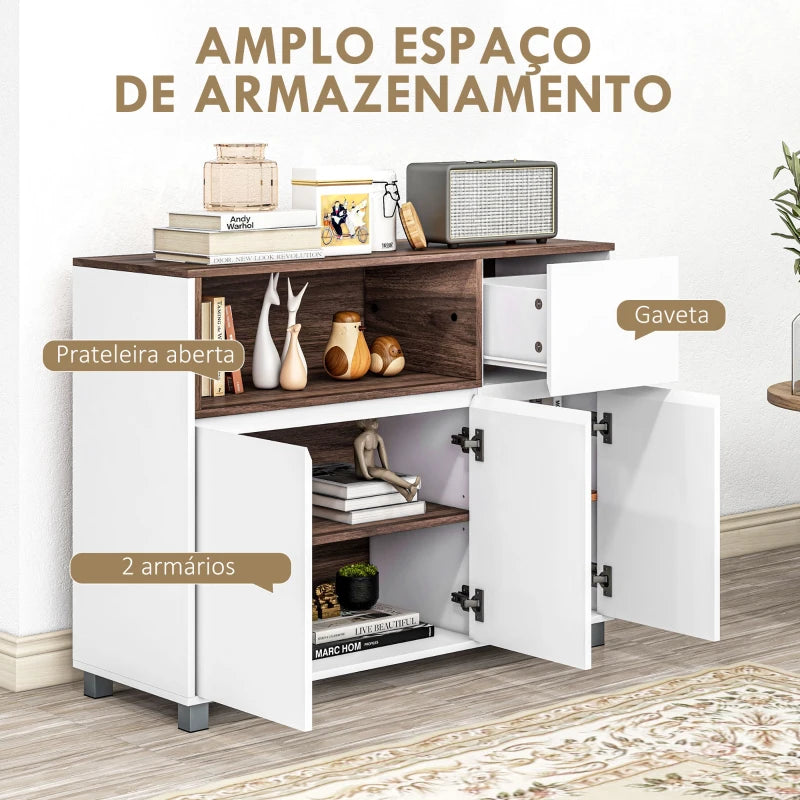 Aparador Flamour de 105cm - Nogueira/Branco - Design Moderno