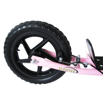 HOMCOM Trotinete para Crianças acima de 5 anos Scooter de 2 Rodas Grandes de 12 Polegadas com Freio e Guidão Ajustável em Altura Carga Máx. 100kg 120x52x80-88cm Rosa