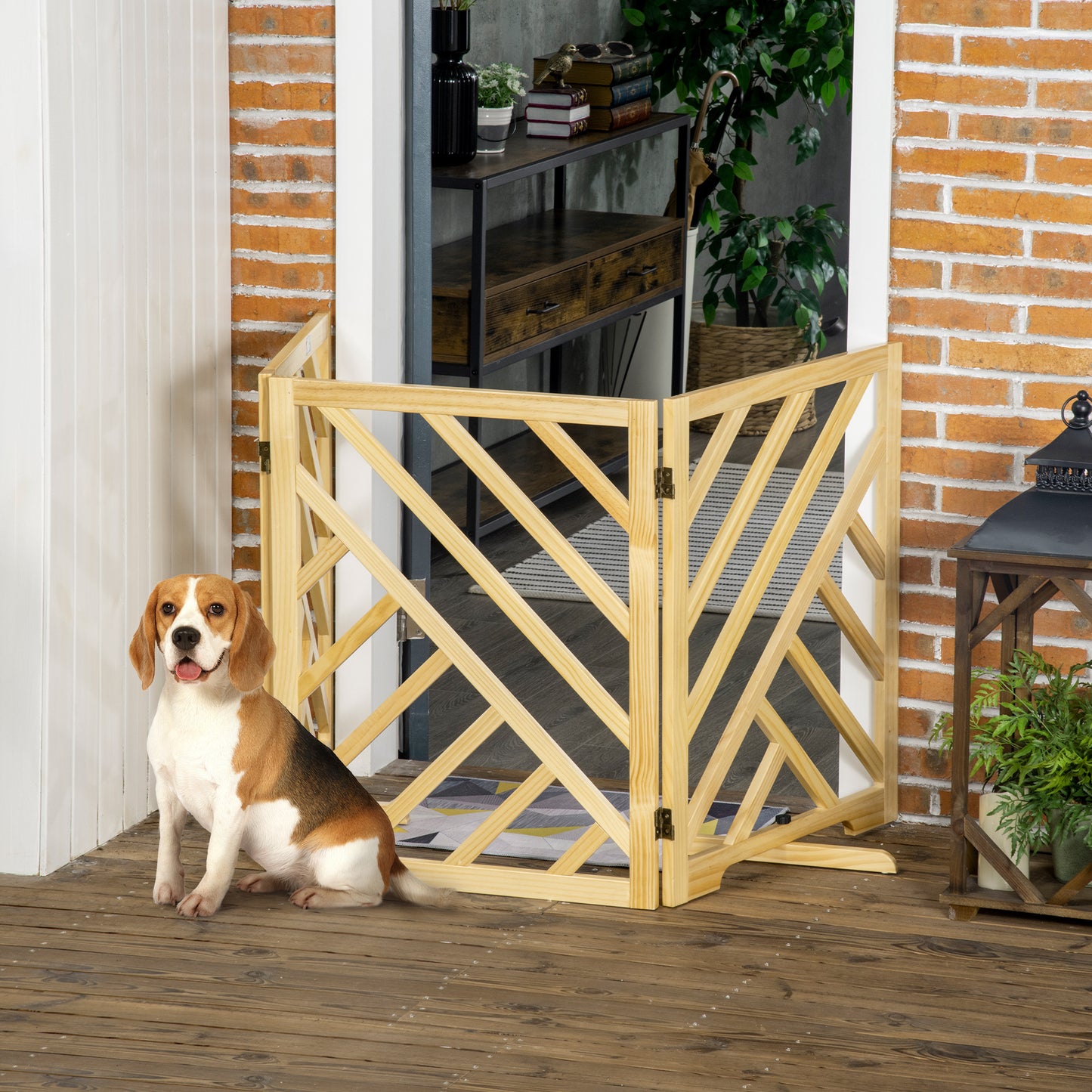 PawHut Barreira de Segurança Dobrável para Cães Grade de Madeira para Escadas e Portas de 3 Painéis com Base Antiderrapante e Pés 181x35x76cm Madeira