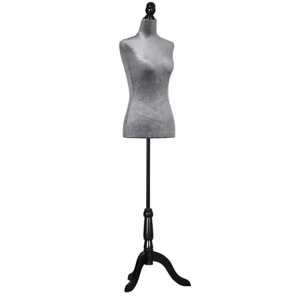 HOMCOM Manequim de Costura Feminino Manequim de Costura Ajustável a 130-168 cm com Tripé de Madeira para Fotografia de Moda Exposição de Roupas Cinza