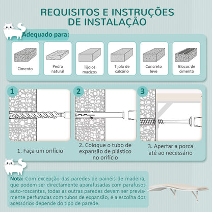 PawHut Prateleiras de Parede para Gatos com 3 Peças Centro de Atividades para Gatos com Caverna Rede Plataformas Almofadas Suaves e Poste de Sisal Branco e Preto