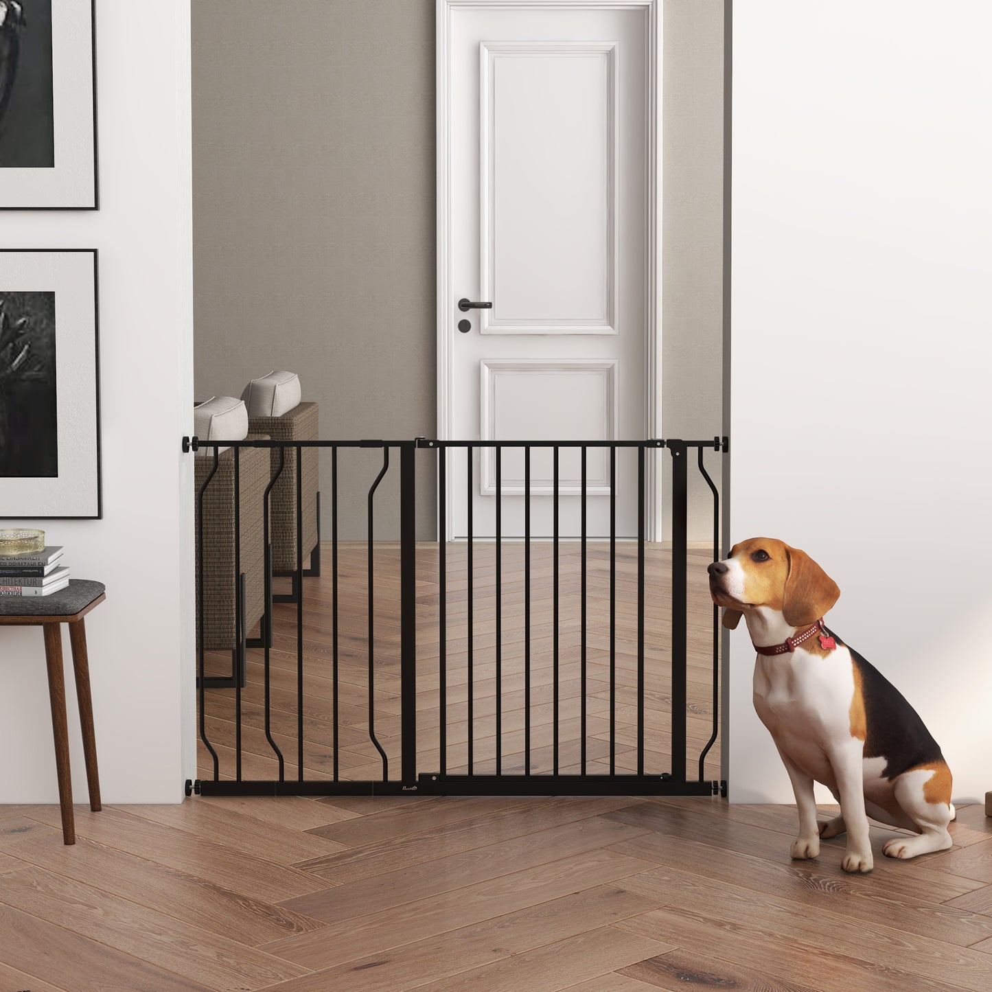 PawHut Barreira de Segurança para Cães Extensível para Escadas e Portas 75-115 cm com 2 Extensões e 10-20 cm Montagem a Pressão Aço Altura 76 cm Preto