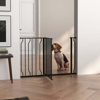 PawHut Barreira de Segurança para Cães Extensível para Escadas e Portas 75-115 cm com 2 Extensões e 10-20 cm Montagem a Pressão Aço Altura 76 cm Preto